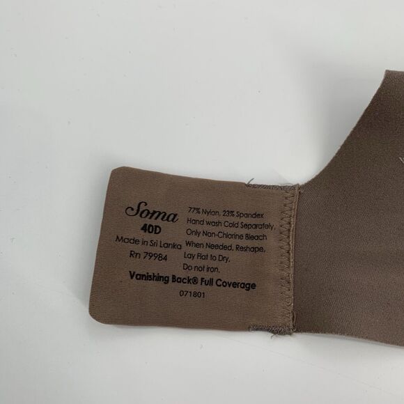 Soma Smoothing Perfect Coverage Push Up Bra Size 40D Womens Light Brown Beige - Picture 4 of 4